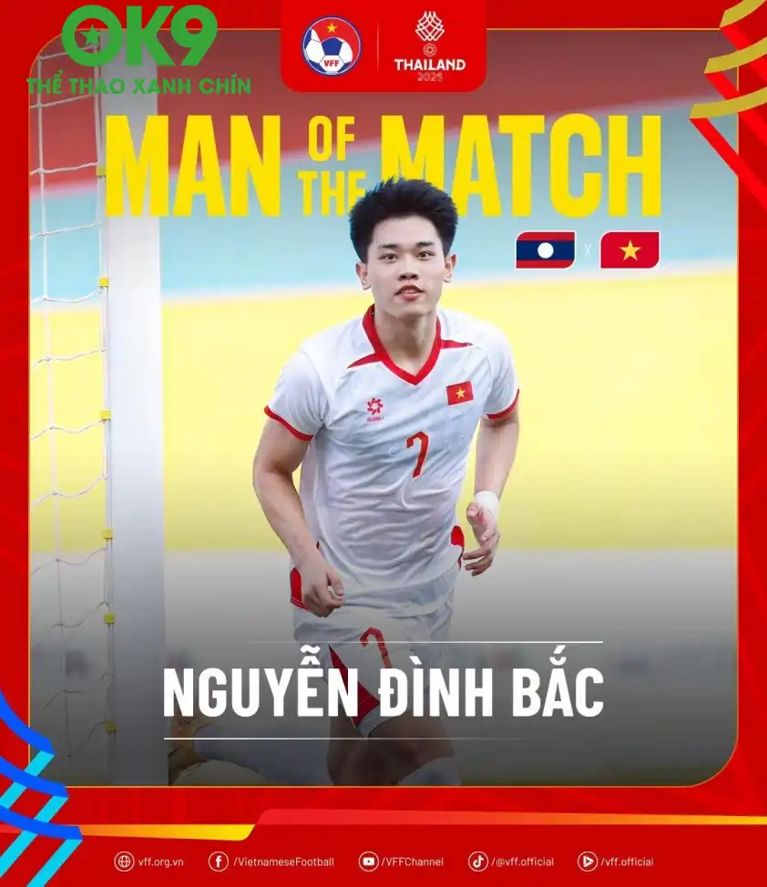 Trước đó, Đình Bắc cũng là người hùng với 2 bàn thắng giúp U22 Việt Nam thắng U22 Lào.